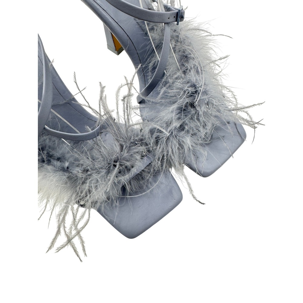 Zara Sandals Feather Ankle Strap Periwinkle Blue Size 40 Square Toe Block Heel - Picture 5 of 10